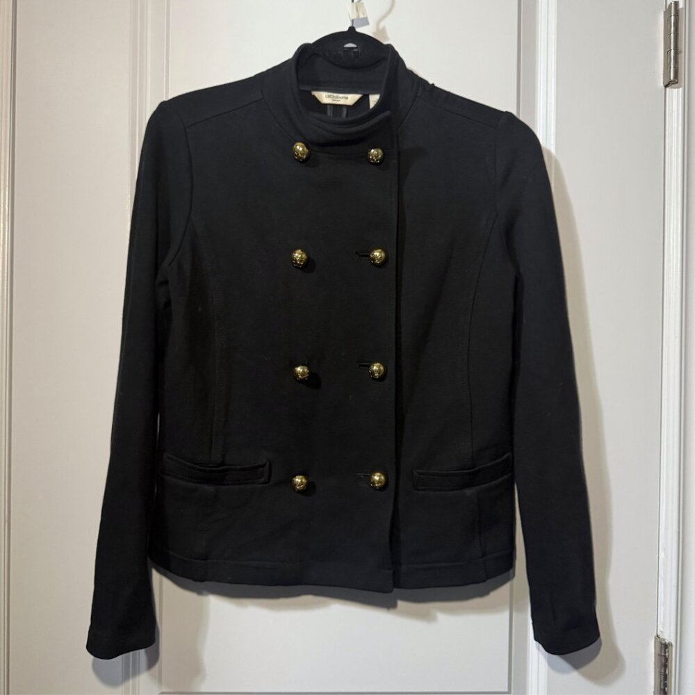 Vintage Liz Claiborne Double-Breasted Sweater – Black with Gold Buttons – Small